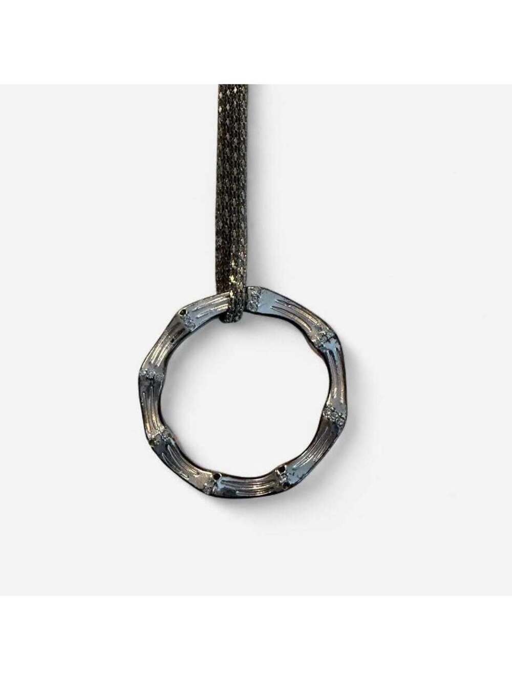 Silver Tone Circle Pendant Mesh Chain Necklace